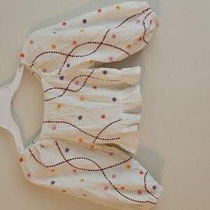 Zara White Blouse with Pink and Yellow Embroidery